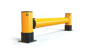 iFlex Rackend single flexible polymer safety Guardrail Yellow Post side view