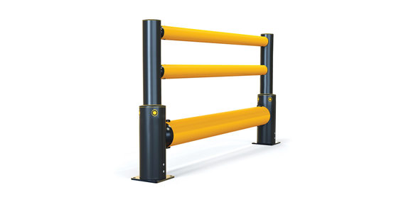 iFlex Single Traffic + 2 rail flexible polymer with pedestrian safety Guardrail side view