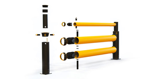 iFlex Double Traffic+ flexible polymer with pedestrian safety Guardrail exploded view