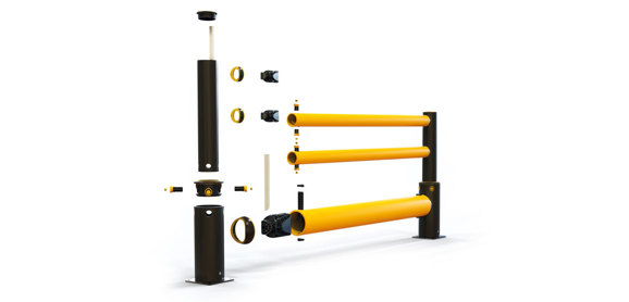 iFlex Single Traffic + 2 rail flexible polymer with pedestrian safety Guardrail exploded view