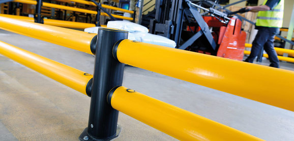 Double Traffic flexible polymer safety Guardrail at warehouse