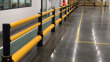 Single Traffic + 2 rail flexible polymer with pedestrian safety Guardrail in warehouse