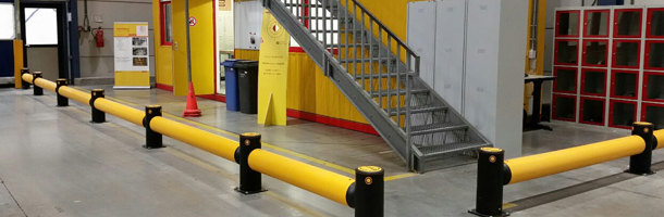 Single Traffic flexible polymer safety Guardrail in warehouse