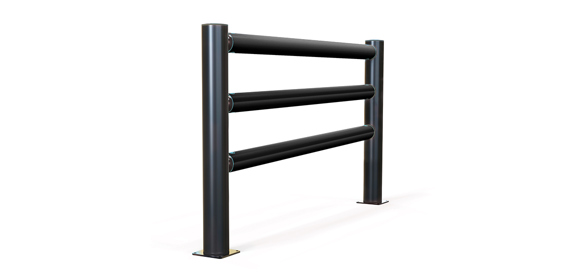 Pedestrian 3 rail barrier for cold storage environments side view