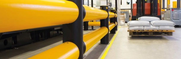 Traffic safety guardrails in warehouse