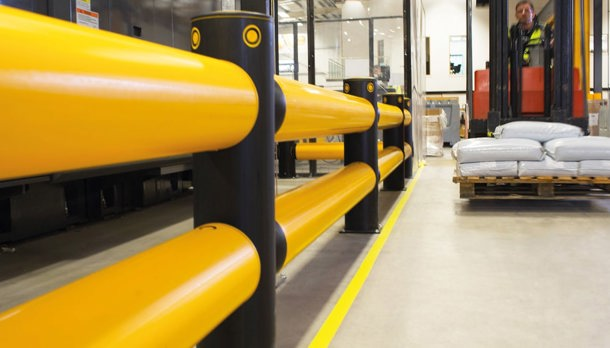 Traffic safety guardrails in warehouse