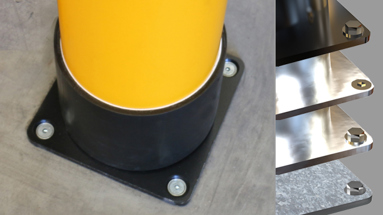 Base plates for industrial safety guardrails