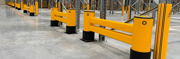  Rackend guardrail protecting racking in warehouse