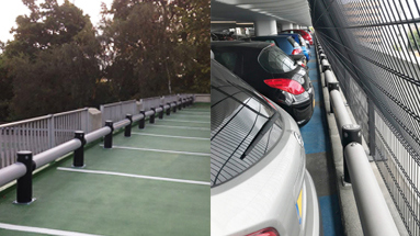 Polymer car park guardrail outside and inside