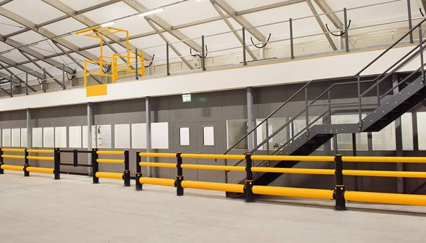 Polymer safety guardrails for protection of buildings
