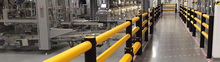 Safety barriers in a busy factory