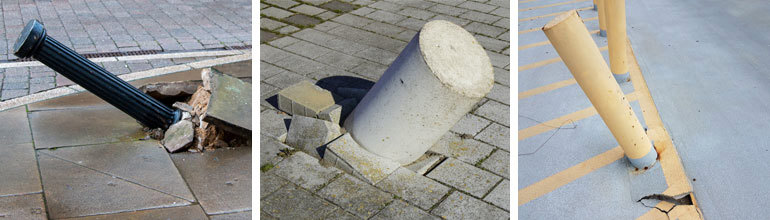 Concrete And Steel Bollards Replacing After Damage